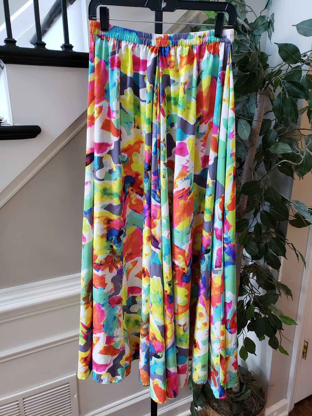 Mix Nouveau Maxi Skirt Womens Medium Multi Abstract Elastic Waist Pull-On